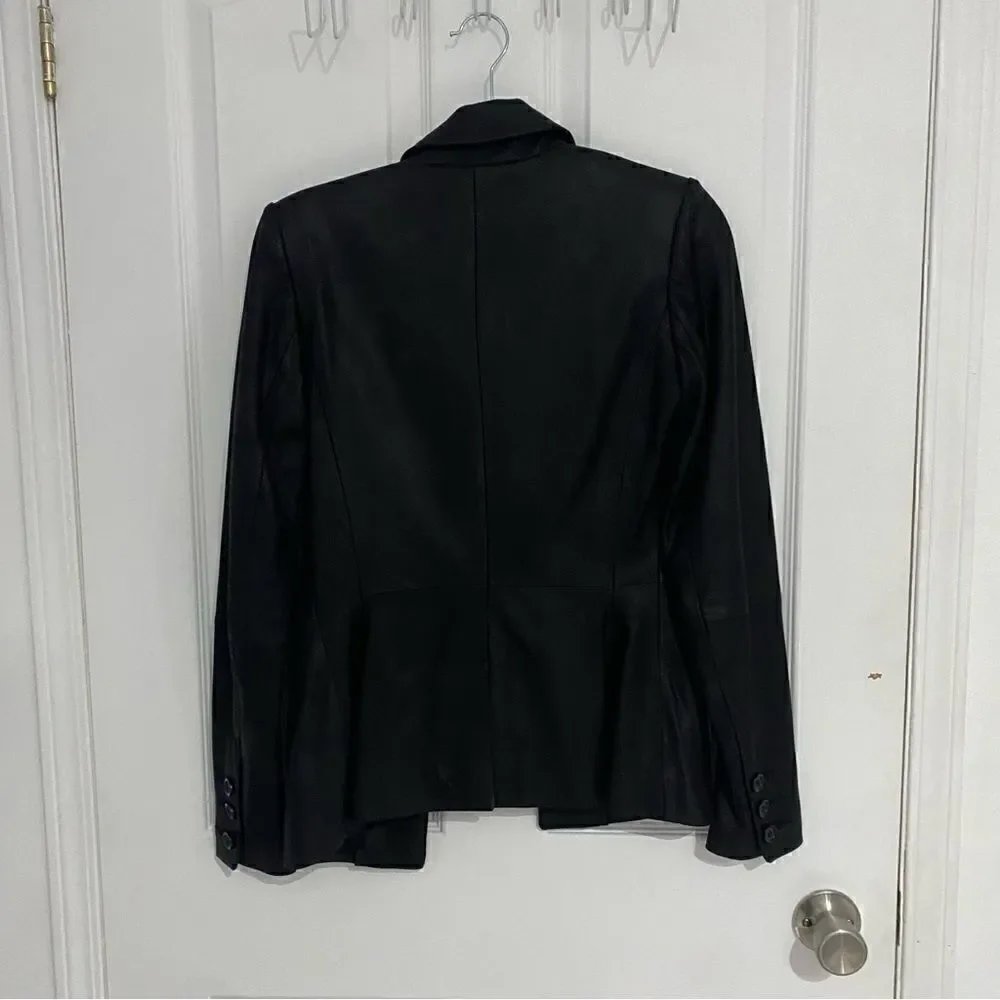 Danier Black Leather Fitted Blazer Jacket | Lined | Women’s XXS - Picture 2 of 7